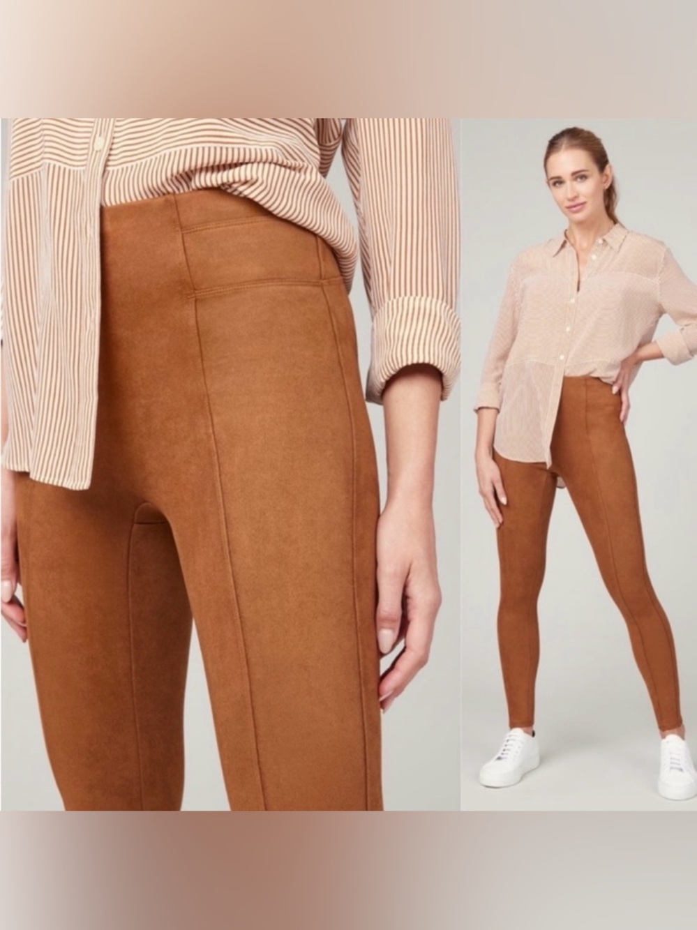 SPANX Rich Caramel Brown Faux Suede Textured Leggings Fall Winter Size Medium